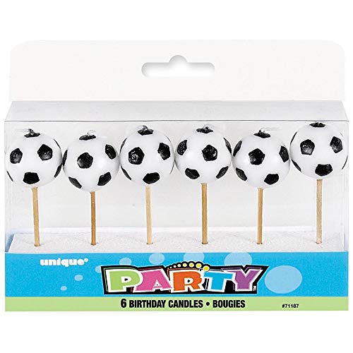 Unique Party- Paquete de 6 velas de cumpleaños con forma de balón de fútbol (71187)