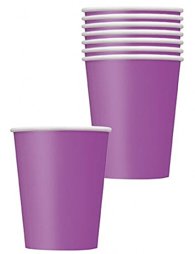 Unique Party- Paquete de 8 vasos de papel, Color morado, 266 ml (34480)