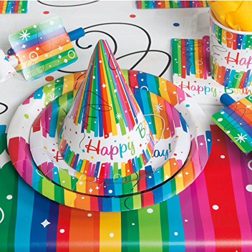 Unique Party Platos de Papel Fiesta de Cumpleaños de Franja, 8 Unidades, Multicolor, 21.9 cm