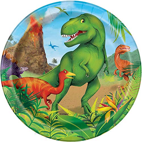 Unique Party- Platos de Papel Fiesta de Dinosaurios, 8 Unidades (58314)