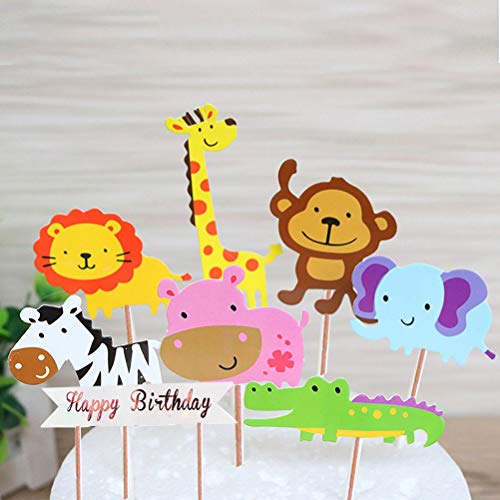 Unique Store 40 Piezas Cupcake Toppers Lindo Selva Temática Animales En Forma de Pastel Toppers para Niños Ducha de Bebé Fiesta de Cumpleaños DIY Decoración Suministros