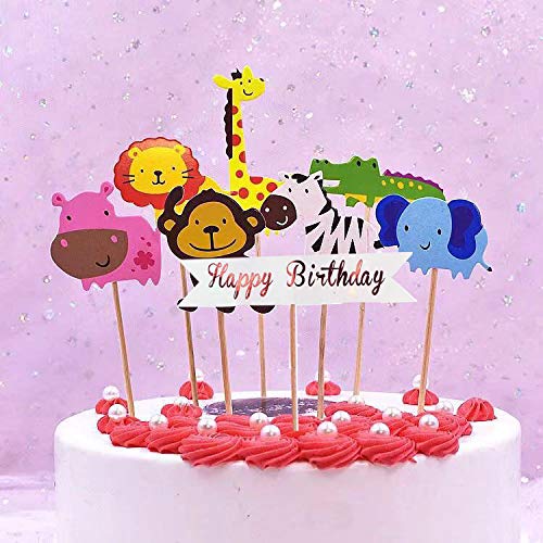 Unique Store 40 Piezas Cupcake Toppers Lindo Selva Temática Animales En Forma de Pastel Toppers para Niños Ducha de Bebé Fiesta de Cumpleaños DIY Decoración Suministros