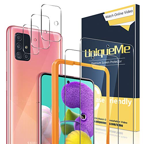 UniqueMe [2 Pack] Protector de Pantalla para Samsung Galaxy A51 4G / A51 5G + [3 Pack] Protector de Lente de cámara, Vidrio Templado [9H Dureza] HD Film Cristal Templado