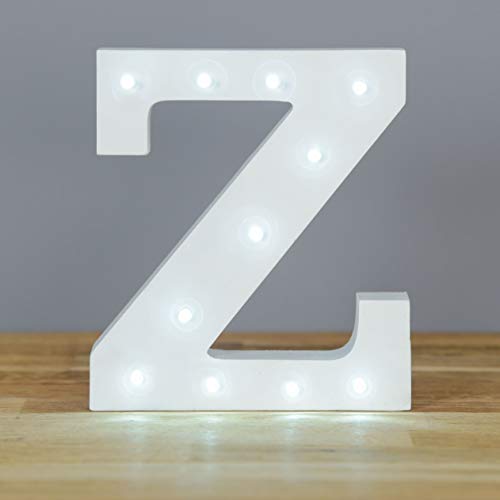 Up in Lights Muestra decorativa de madera blanca de las letras del LED - colgante de pared con pilas - Letra Z