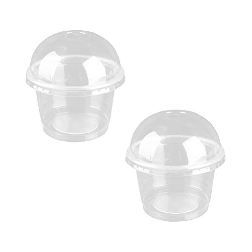 UPKOCH Tazas de plástico desechables con tapa de cúpula de orificio transparente para pudín Café Té Jugo de fruta Leche Suministros para fiestas 250 ml