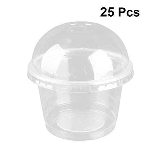 UPKOCH Tazas de plástico desechables con tapa de cúpula de orificio transparente para pudín Café Té Jugo de fruta Leche Suministros para fiestas 250 ml