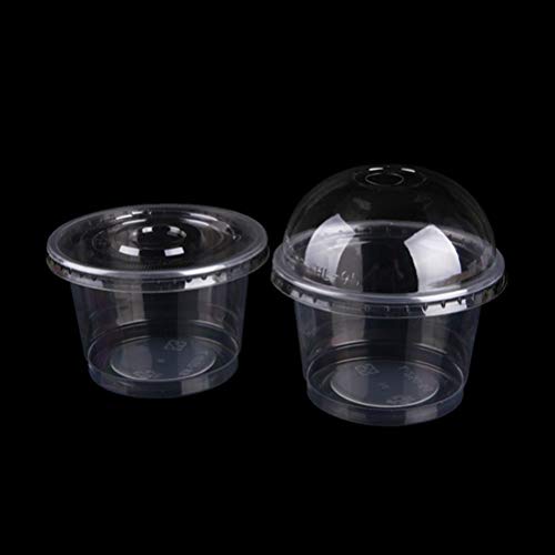 UPKOCH Tazas de plástico desechables con tapa de cúpula de orificio transparente para pudín Café Té Jugo de fruta Leche Suministros para fiestas 250 ml