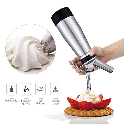 upstartech Sifón,Dispen sadores de Nata,sifon Acero Inoxidable,Mousse de sifón de Aluminio Sifon de Cocina Profesional para Espumas y Nata de Catering-500ML