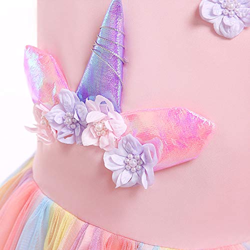 URAQT Disfraz de Princesa, Traje del Vestido Traje de Princesa de la Nieve Vestido Infantil Disfraz de Princesa de Niñas para Frozen Themed Fiesta Cumpleaños Navidad Halloween Arcoiris 110 cm