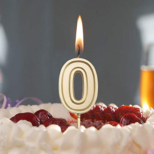 URAQT Velas Cumpleaños Número 0, Velas de Pastel de Cumpleaños, Velas Doradas para Cumpleaños/Aniversario de Bodas/Fiesta de Graduación, Número 0-9 para Elegir