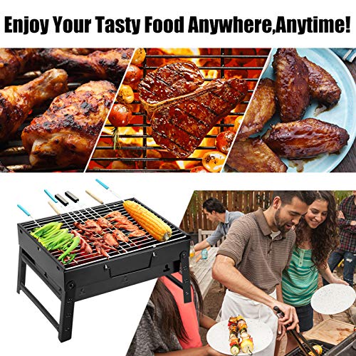 Uten Barbacoa Portátil de Carbón Mini Barbacoa Plegable Parrillada Asador al Aire Libre BBQ con Rejillas de Acero Inoxidable para Cocinar Camping Senderismo Picnics