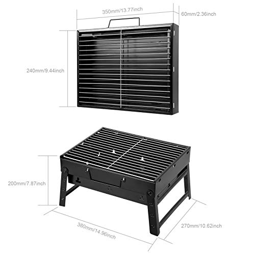 Uten Barbacoa Portátil de Carbón Mini Barbacoa Plegable Parrillada Asador al Aire Libre BBQ con Rejillas de Acero Inoxidable para Cocinar Camping Senderismo Picnics