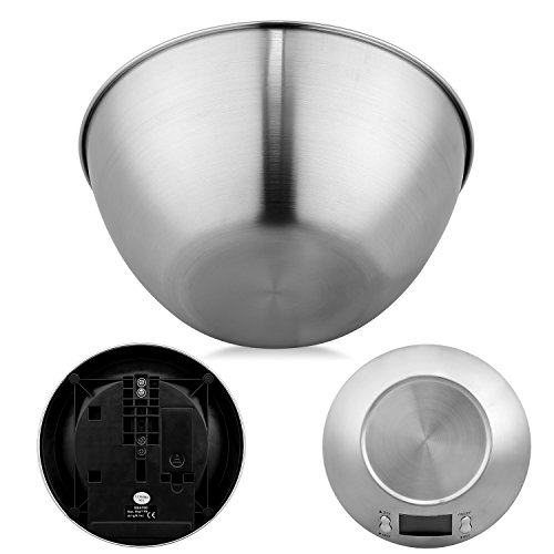 Uten Báscula Digital para Cocina con Bol Removible, 11 lbs / 5 kg, Acero Inoxidable, Retroiluminación Blanca, Alarma y Sensor de Temperatura, Pantalla LCD, (Baterías Incluidas)