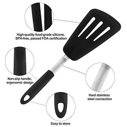 Utensilios de Cocina de Silicona, 4PCS Espátulas de Cocina en Silicona y Acero Inoxidable, Resistentes Utensilios al Calor, Las Paletas de Cocina y Espátulas Ranuradas- para Huevos y Panqueques