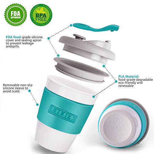 UUQ Taza de Café con Tapa, Café para Llevar, Mug Café Reutilizable y Ecológico para Viaje, Casa y Oficina, Hecho de Materiales Libres de BPA, 340ml (12oz) (Verde)