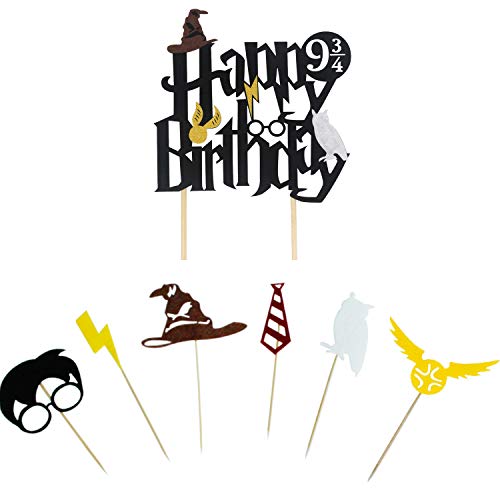 U&X Cupcake Toppers Inspirado por Wizards, Brillo de doble cara inspirado en Black Party Happy Birthday Cake Topper (Juego de 25), Suministros de decoración para fiestas de cumpleaños de Magician