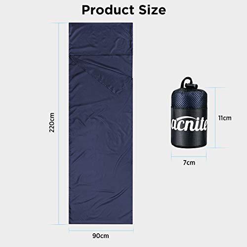 VACNITE Saco de Dormir Viaje, Saco de Dormir Adulto, 205g, 220cm x 70cm, Bolsa de Dormir Viaje para Hotel, Camping, Excursiones, Alpinismo, Adecuado para Hombres, Mujeres, Niños