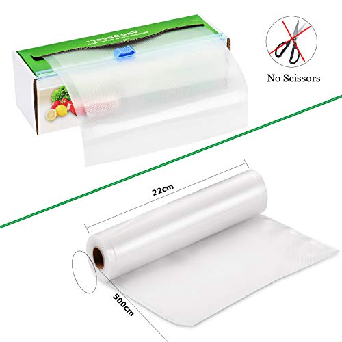 VacSaver Bolsas de Vacío 3 Rollos 22cm x 5m con Cutter-Box, 8 Veces más Fresco Rollos de Envasado al Vacío para Almacenaje de Alimentos, Sous Vide, BPA Free