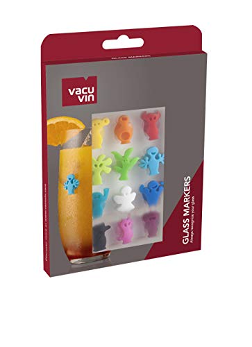 Vacu Vin 1886060-Party People Marcadores de Copas, Silicona, Multicolor, 1.7x7.2x2 cm, 12 Unidades