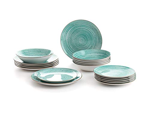 Vajilla completa moderna de porcelana para 6 personas (18 piezas)|Platos llanos, Platos hondos, Platos postre