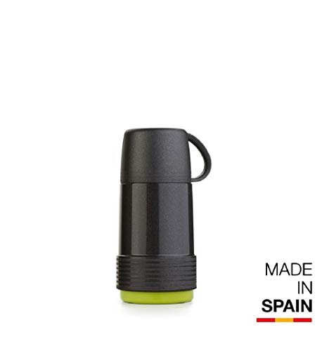 Valira 6110/128 Termo para líquidos de 0,5 L con Botella de Vidrio Aislante de Doble Pared Hecho en España, Color Negro-Verde