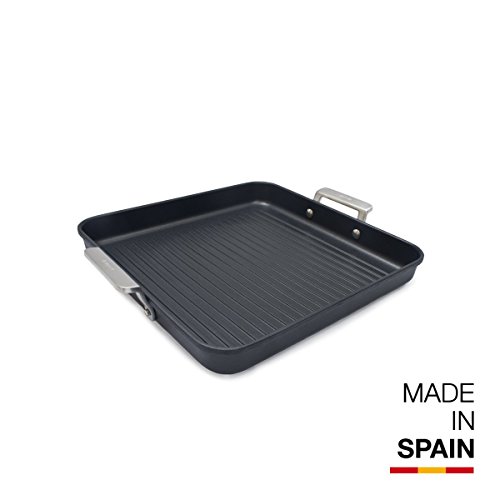 Valira Aire - Grill Premium de 28x28 cm hecho en España, aluminio fundido con antiadherente reforzado, apto para inducción
