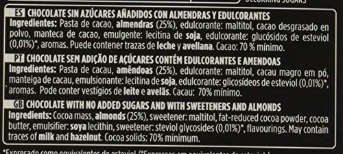 Valor, Chocolate Negro 70% con Almendras 0% Azúcares Añadidos - 150 gr.