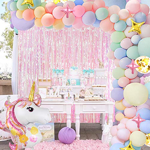 vamei 136 Piezas Unicornio Decoraciones Cumpleaños de Fiesta para Niños, Globos de Unicornio Cumpleaños,Cortina de Fiesta, Globo de Cumpleaños Individuación para Niños Niñas