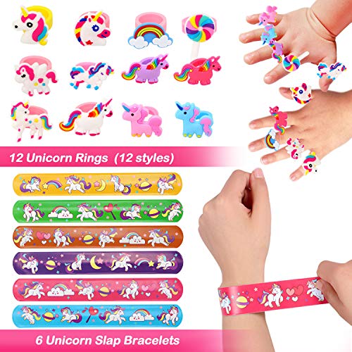 vamei 60 Piezas Aarticulos de Fiesta Niño Unicornio Piñatas de Cumpleaños Diademas Unicornio Pulseras de Juguete Tatuajes Temporales Niños Anillo Niñas Regalos Cumpleaños