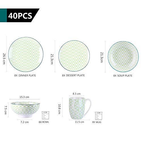 vancasso MIDORI Juego de Vajillas 40 piezas, Modernas Vajillas Completas de Porcelana con Tazas, Platos Hondos/Placa para 8 Personas