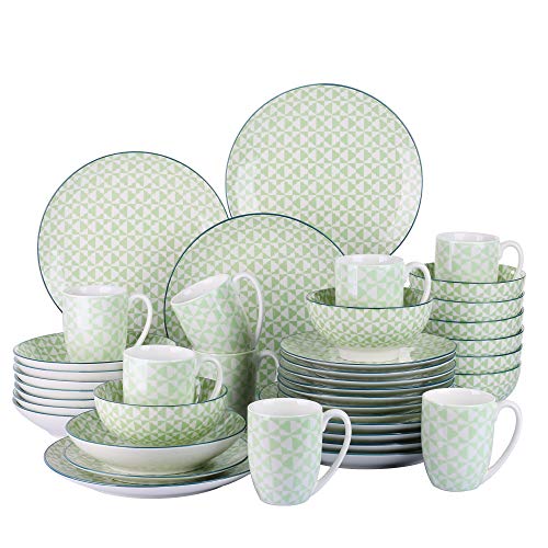 vancasso MIDORI Juego de Vajillas 40 piezas, Modernas Vajillas Completas de Porcelana con Tazas, Platos Hondos/Placa para 8 Personas