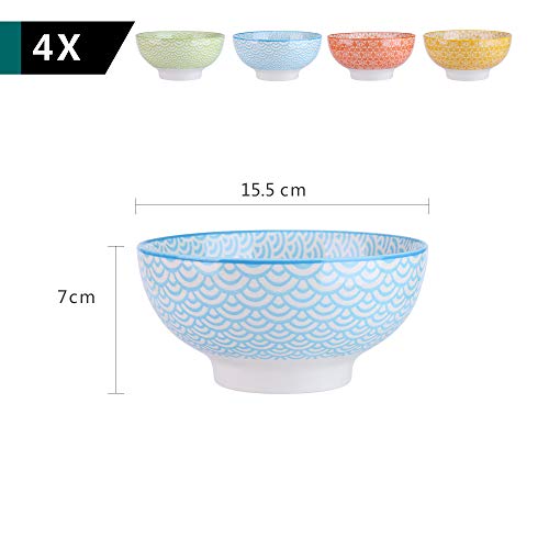 Vancasso Natsuki cuenco de porcelana de 4 piezas, cuencos de cereal Ø 15.2 cm, multicolor, cuencos de postre cuenco de ensalada