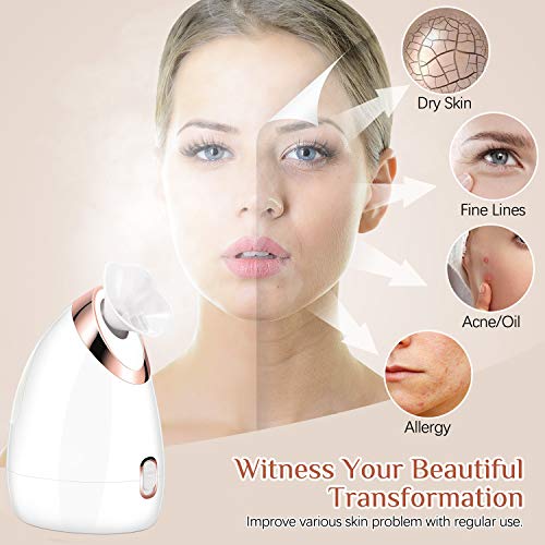 Vaporizador Facial, Aiemok Profesional Sauna Facial Vaporizador Spa Facial Vapor Térmico Nano Spray, Ionic Humidifier for Face Care, Piel Hidratante, Limpieza Profunda de Poros Facial Steamer