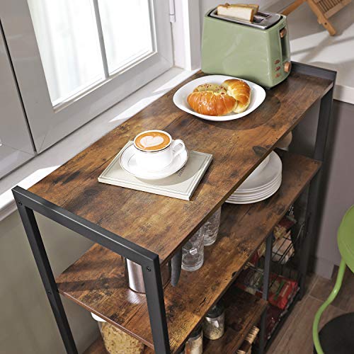 VASAGLE Estantería de Cocina con 2 Cestas de Malla Metálica, Estantería para Microondas, con Estantes y Ganchos, 80 x 35 x 95 cm, Estilo Industrial, Marrón Rústico KKS96X