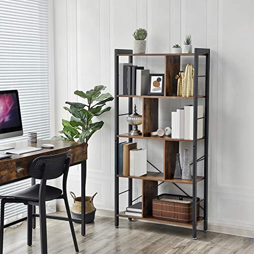 VASAGLE Estantería de Estilo Industrial, Librería de 4 Niveles, para Sala de Estar, Estudio, Oficina, Gran Espacio, Montaje Sencillo, Tablero de Partículas y Acero Estable,Rústico y Negro LBC12BX