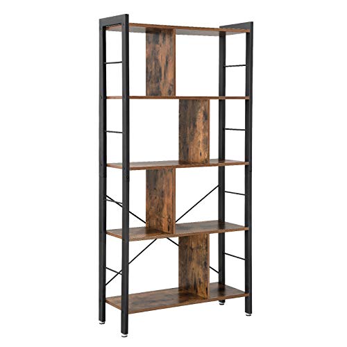 VASAGLE Estantería de Estilo Industrial, Librería de 4 Niveles, para Sala de Estar, Estudio, Oficina, Gran Espacio, Montaje Sencillo, Tablero de Partículas y Acero Estable,Rústico y Negro LBC12BX