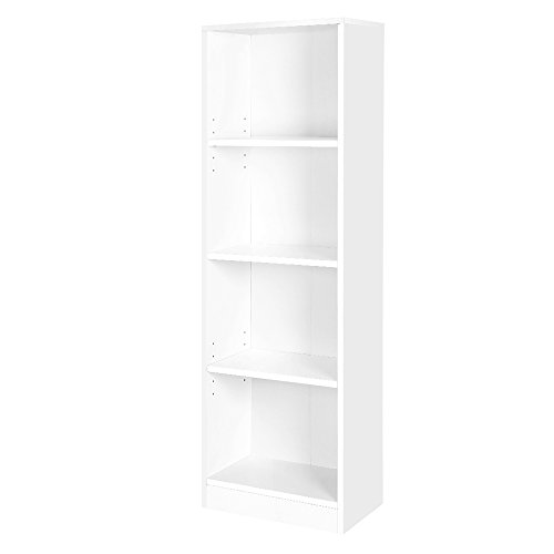 VASAGLE Estantería para Libros con 4 compartimientos, Librería, Estantes Regulables, Estante Blanco LBC104W