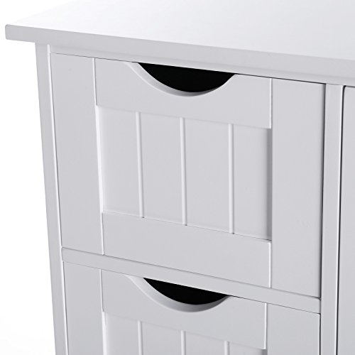 VASAGLE Gabinete de Baño, Gabinete de Almacenamiento con 4 Cajones y 1 Armario de Taquilla, Puerta Simple, Estante Ajustable, para Sala de Estar, Cocina, Entrada, Blanco LHC41W