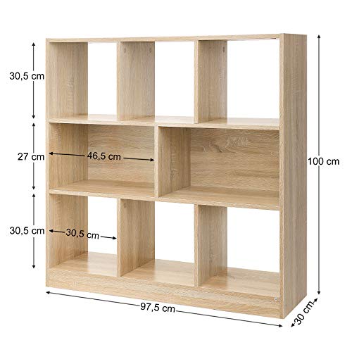 VASAGLE Librería de Madera con Cubos y Estantes, Estantería para Libros, para Sala de Estar, Dormitorio, Habitación de niños y Oficina, 97,5 x 30 x 100 cm (Largo x Ancho x Alto), Roble LBC52NL