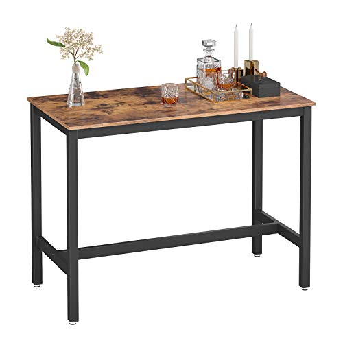 VASAGLE Mesa de Bar de Estilo Industrial, Mesa Multifuncional con Marco Metálico, Mesa para Bebidas, Cócteles, Fiestas, Restaurante, Sala de Estar, 120 x 60 x 90 cm, Marrón Rústico y Negro LBT91X