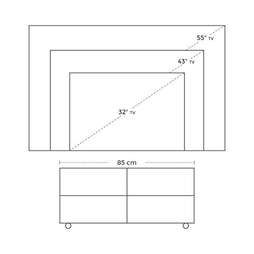 VASAGLE Mueble para TV con 4 Compartimentos y Ruedas, Mesa Baja para TV, Mueble para televisor, Disco Duro, para Comedor, Blanco LTC02WT