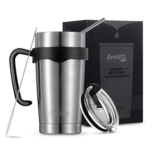 Vaso Térmico Capacidad de 20oz/585ml Termo Café Taza Térmica Doble Pared en Acero Inoxidable e Incorporación de Asilamiento al Vacío Asa Fácil de Agarrar Tapa Cierre Abatible Anti-Derrames Pajita Woda