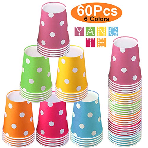 Vasos de Papel Desechables Tazas de fiesta,60 Piezas Vasos Carton de Colores Biodegradables 9 Ounces para Servir el Café, el Té, Bebidas Calientes y Frías,Bodas, Bricolaje