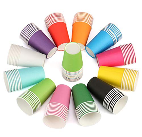 Vasos de Papel Desechables Tazas de Fiesta,Liuer 120PCS Vasos Carton de Colores Biodegradables 9 Ounces para Servir el Café el Té Agua Zumo Bebidas Calientes y Frías Bodas Bricolaje (14 Colores)