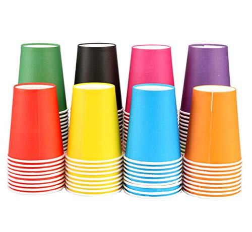 Vasos de Papel Desechables Tazas de Fiesta,Liuer 120PCS Vasos Carton de Colores Biodegradables 9 Ounces para Servir el Café el Té Agua Zumo Bebidas Calientes y Frías Bodas Bricolaje (14 Colores)