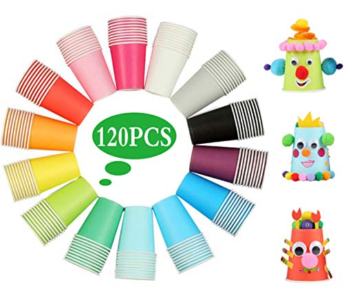 Vasos de Papel Desechables Tazas de Fiesta,Liuer 120PCS Vasos Carton de Colores Biodegradables 9 Ounces para Servir el Café el Té Agua Zumo Bebidas Calientes y Frías Bodas Bricolaje (14 Colores)