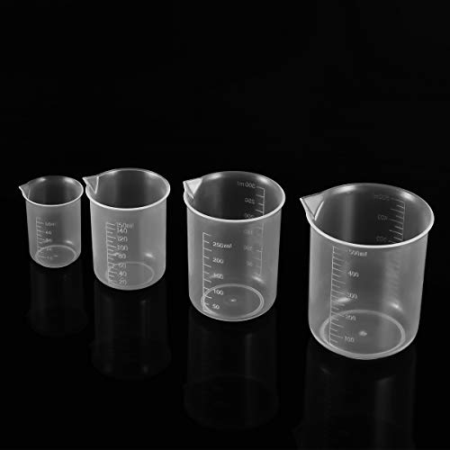 Vasos Medidores de Plástico, Jarra Medidora de Plástico PP | 4 unidades de 50 ml, 150 ml, 250 ml y 500 ml | Vasos de plástico para Cocina y Laboratorio