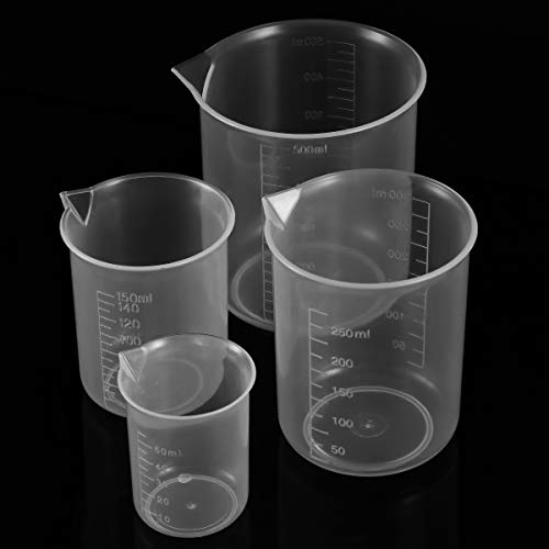 Vasos Medidores de Plástico, Jarra Medidora de Plástico PP | 4 unidades de 50 ml, 150 ml, 250 ml y 500 ml | Vasos de plástico para Cocina y Laboratorio