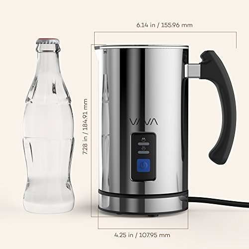 VAVA Espumador Leche Eléctrico Batidora de Leche (3 Modos espumo frío/Caliente y Calentar, apagamiento automático, protección contra-sobrecalentar) Acero Inoxidable, Espuma Rica, 115ml/ 240ml