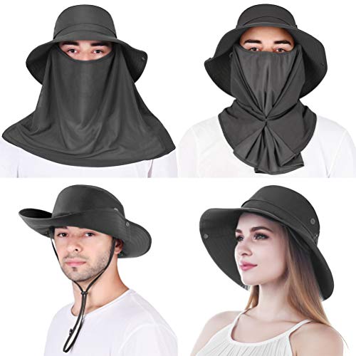 VBIGER Sombrero de Sol Protección UV para el Verano Ala Ancha Pesca Plegable Sombreros con Solapa Extraíble y Malla Transpirable (Gris oscuro)